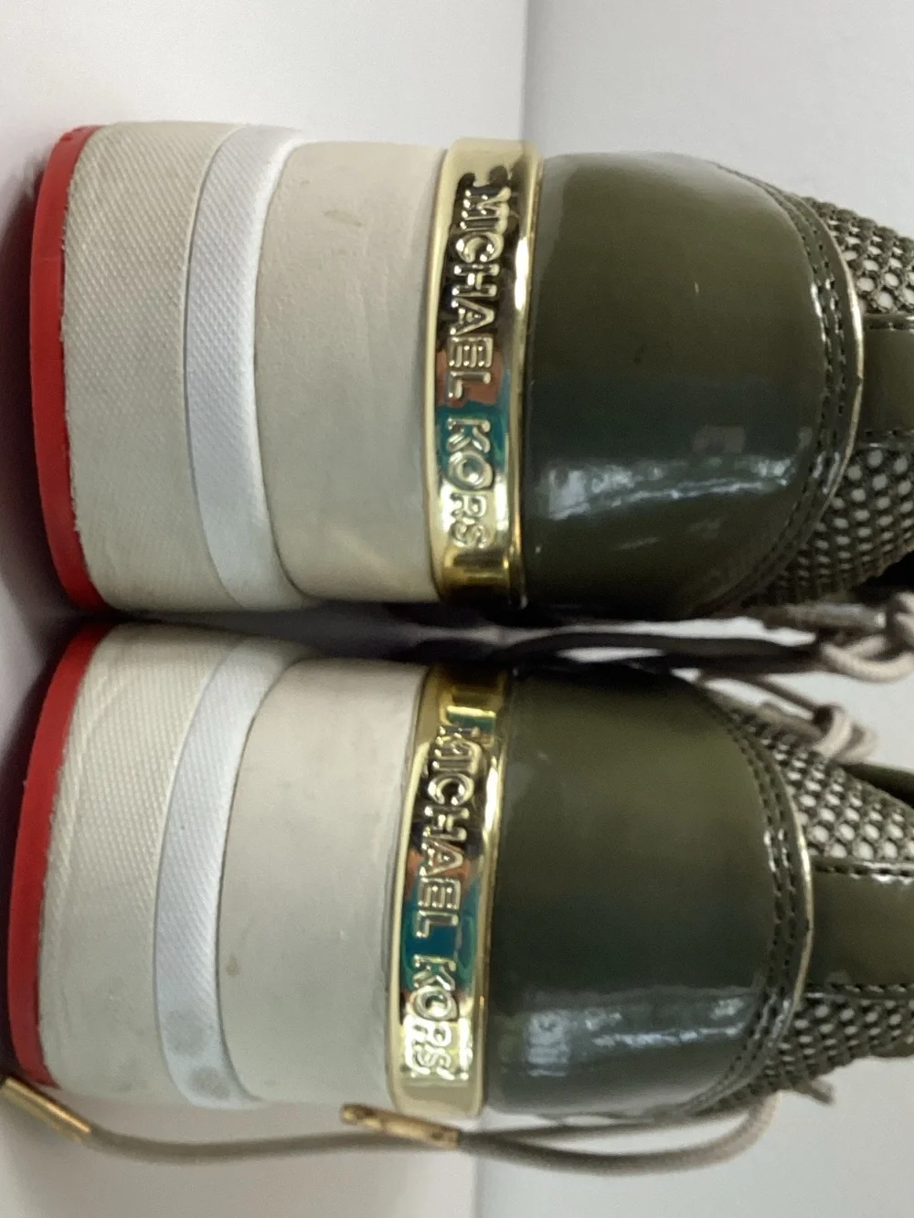 MICHAEL Michael Kors women’s Olive Green Sneakers with Red Soles